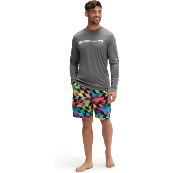 Speedo Mens Uv Swim Shirt Graphic Long Sleeve TeeStacked Logo Anthracite