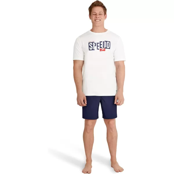 Speedo Mens Uv Swim Shirt Graphic Short Sleeve TeeLettered Bright White