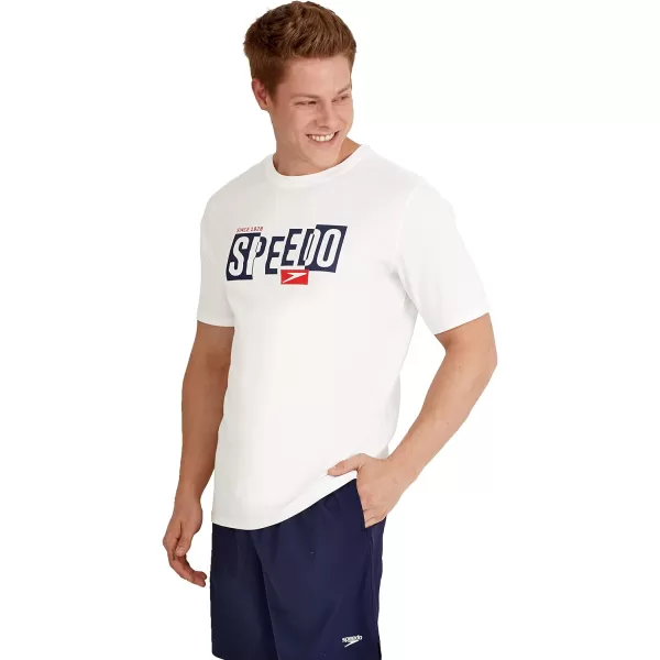 Speedo Mens Uv Swim Shirt Graphic Short Sleeve TeeLettered Bright White