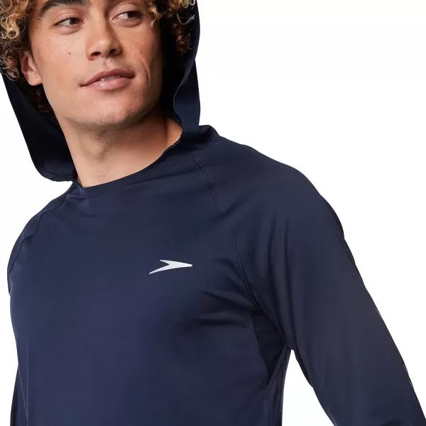 Speedo Mens Uv Swim Shirt Long Sleeve Fitness RashguardHooded Peacoat