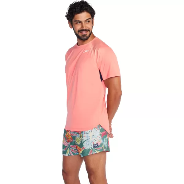 Speedo Mens Uv Swim Shirt Short Sleeve Fitness RashguardCupid Coral