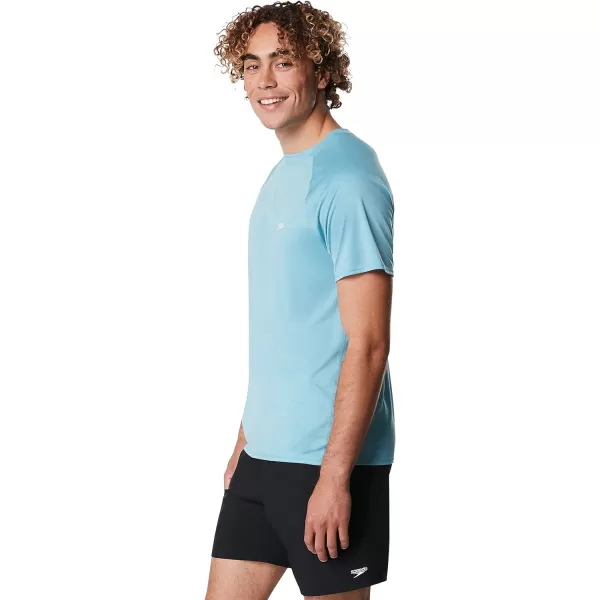 Speedo Mens Uv Swim Shirt Short Sleeve Regular Fit SolidBlue Atoll