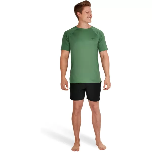 Speedo Mens Uv Swim Shirt Short Sleeve Regular Fit SolidDark Ivy