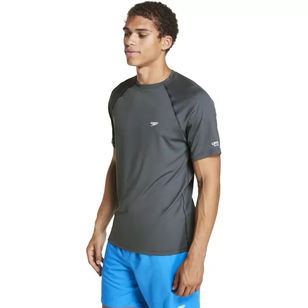 Speedo Mens Uv Swim Shirt Short Sleeve Regular Fit SolidGranite