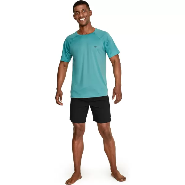 Speedo Mens Uv Swim Shirt Short Sleeve Regular Fit SolidPorcelain