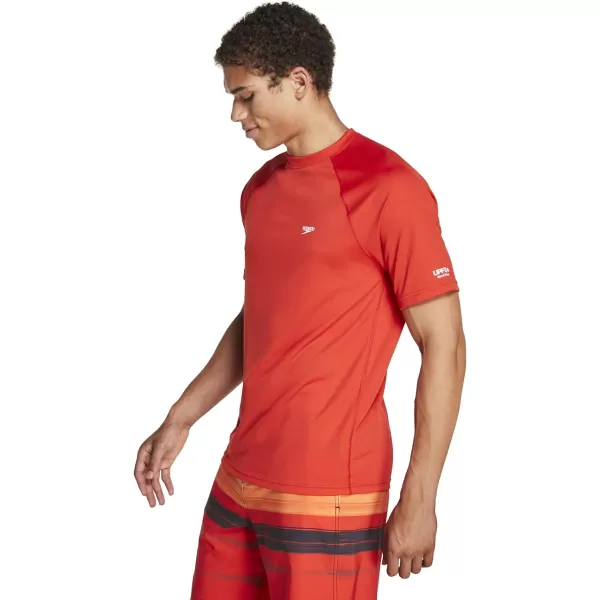 Speedo Mens Uv Swim Shirt Short Sleeve Regular Fit SolidSpeedo Red