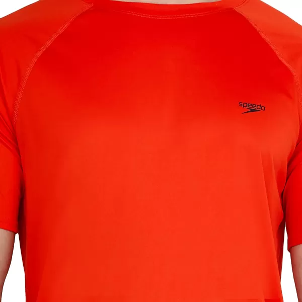 Speedo Mens Uv Swim Shirt Short Sleeve Regular Fit SolidSpicy Orange