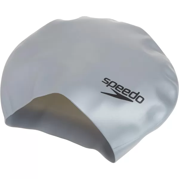 Speedo UnisexAdult Swim Cap Silicone Long HairSilver