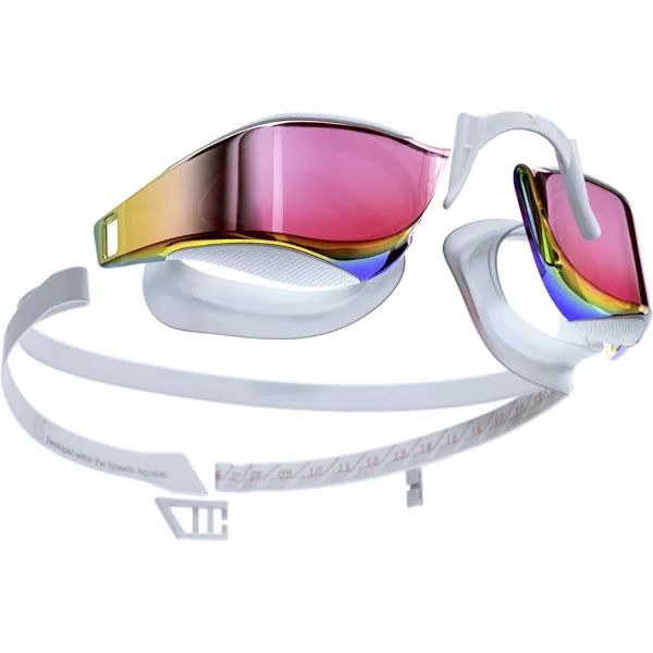 Speedo UnisexAdult Swim Goggles Mirrored Fastskin Hyper EliteWhiteOxid GreyRose Gold