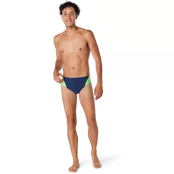Speedo UnisexAdult Swimsuit Brief Eco Prolt Solid AdultSplice Team NavyBright Green