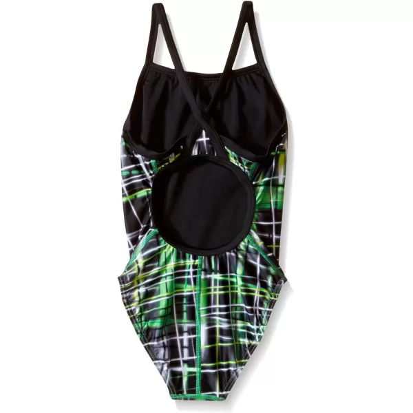 Speedo Women Swimsuit One Piece Powerflex Flyback Striped Youth Team ColorsLaser Speedo Green