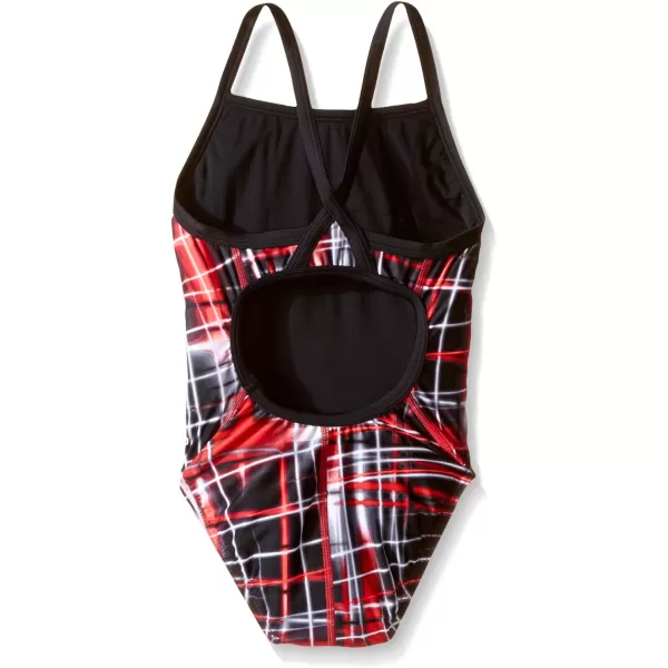 Speedo Women Swimsuit One Piece Powerflex Flyback Striped Youth Team ColorsLaser Speedo Red