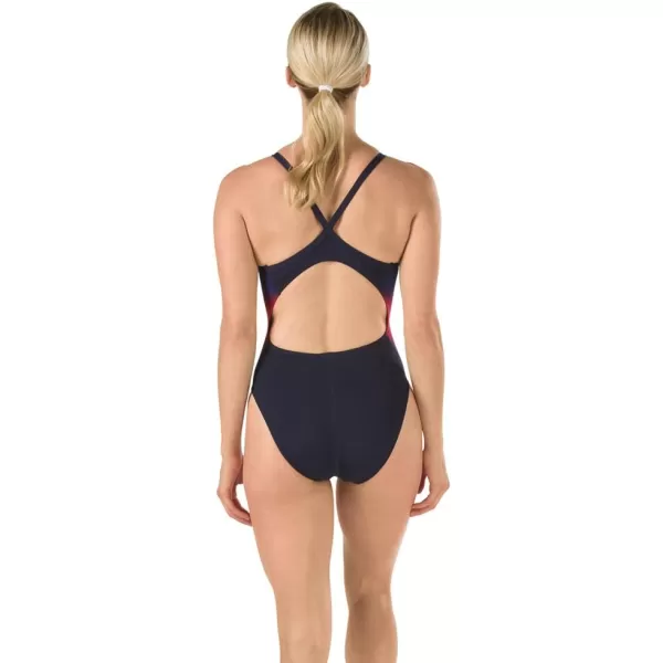 Speedo Womens Endurance Ice Flow Drill Back SwimsuitNavyRedWhite