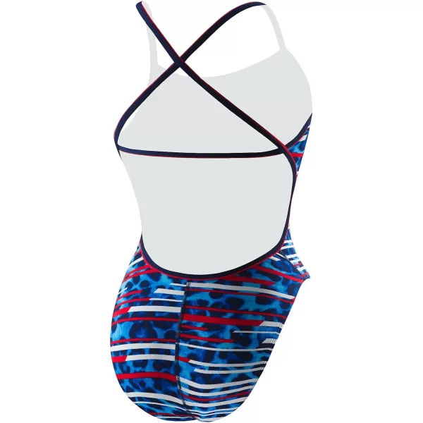 Speedo Womens Flow Control Cross Back Endurance one Piece SwimsuitGot You NavyRedWhite