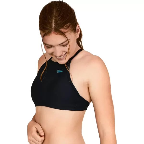 Speedo Womens High Neck Top Bikini Top black Small2022 Speedo Black