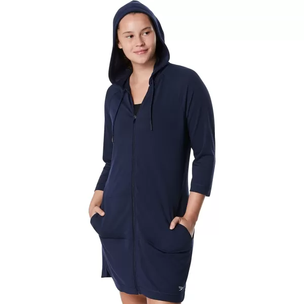 Speedo Womens Hooded Aquatic Fitness Robe and CoverUp with Full Front ZipPeacoat
