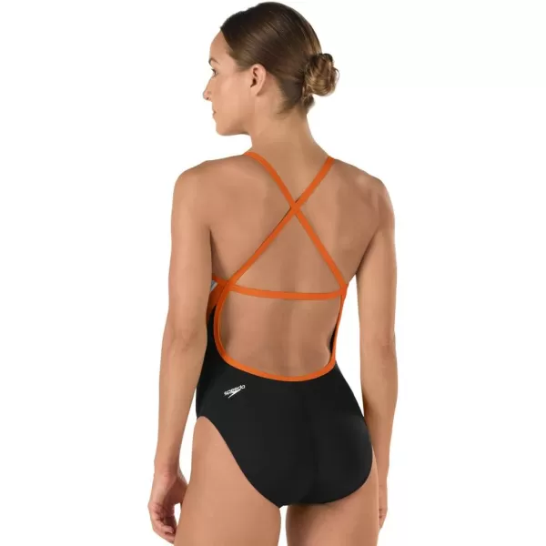 Speedo Womens Launch Splice Cross Back Endurance SwimsuitBlackOrange