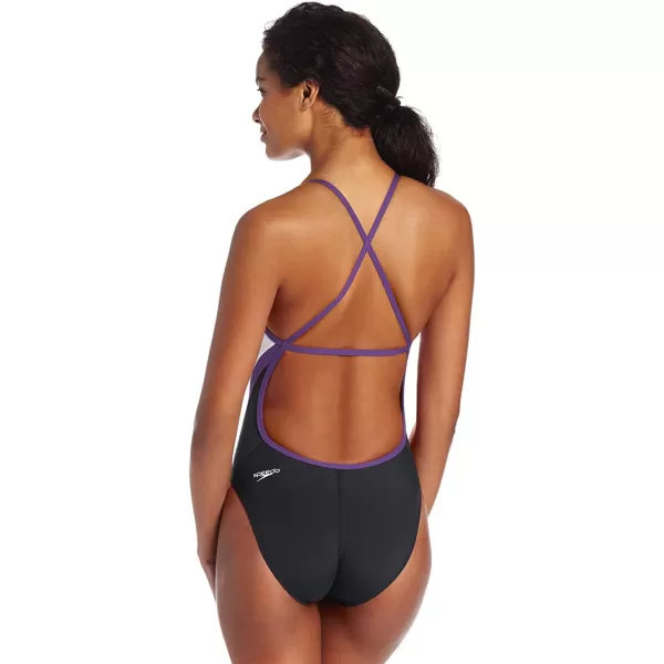 Speedo Womens Launch Splice Cross Back Endurance SwimsuitBlackPurple