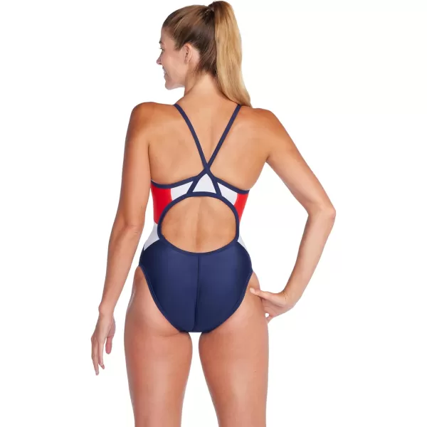 Speedo Womens Lifeguard Flyback One Piece Swimsuit with 4Way StretchFlyback Splice Team Rwb