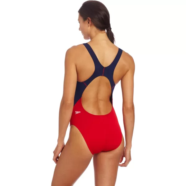 Speedo Womens Lifeguard Flyback One Piece Swimsuit with 4Way StretchQuark Back Speedo Red