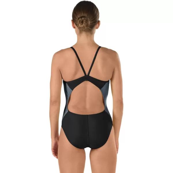 Speedo Womens Power Flex Eco Revolve Splice Energy Back One Piece SwimsuitSpeedo Black