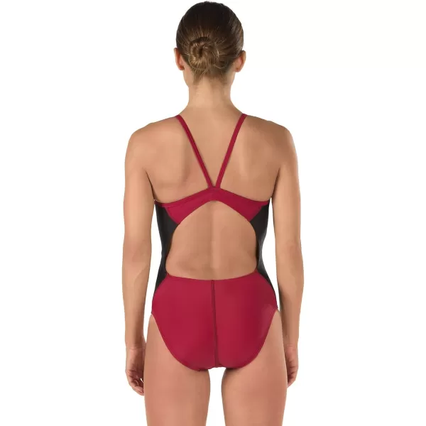 Speedo Womens Power Flex Eco Revolve Splice Energy Back One Piece SwimsuitSpeedo Maroon