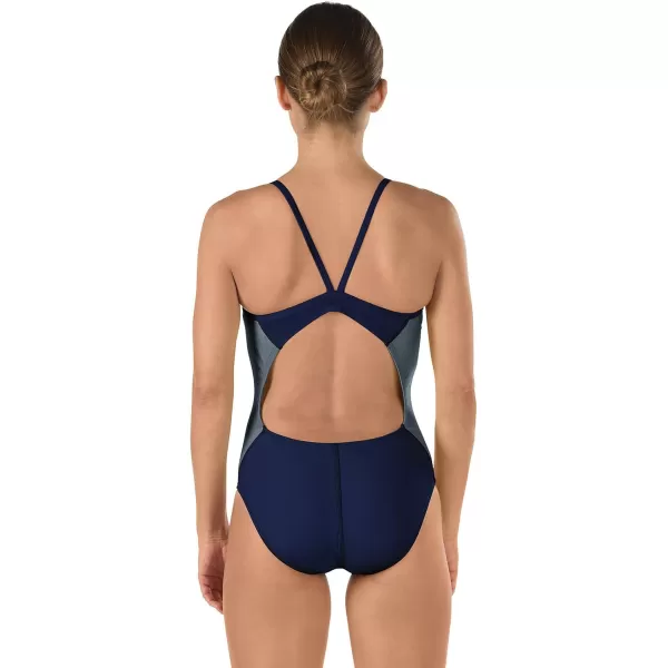 Speedo Womens Power Flex Eco Revolve Splice Energy Back One Piece SwimsuitSpeedo Navy