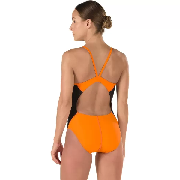 Speedo Womens Power Flex Eco Revolve Splice Energy Back One Piece SwimsuitSpeedo Orange