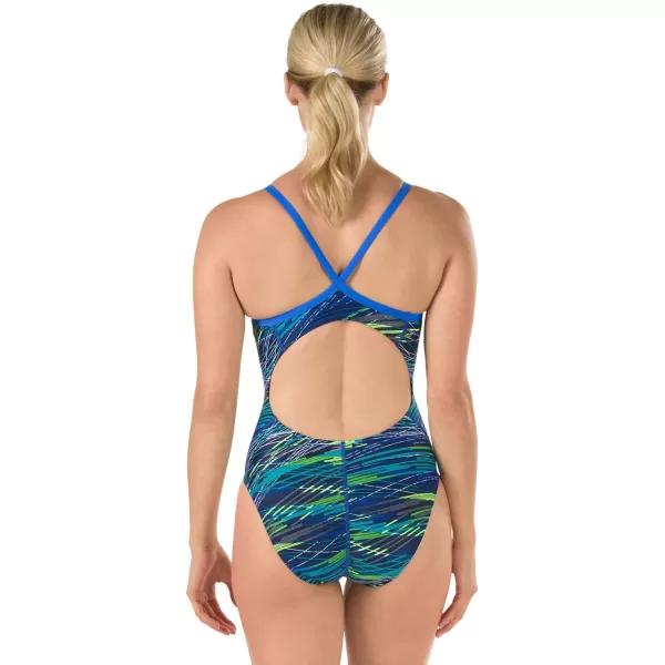 Speedo Womens Powerflex Eco Fragments Drill Back One Piece SwimsuitBlue