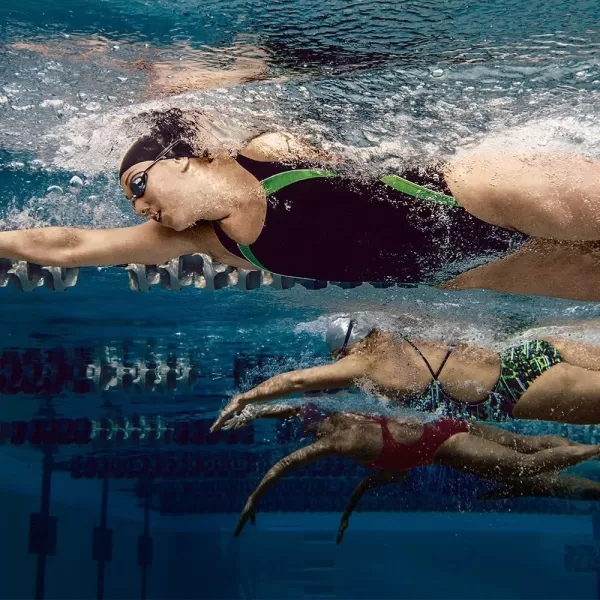Speedo Womens Powerflex Eco Taper Splice Pulse Back One Piece SwimsuitBlackSapphire