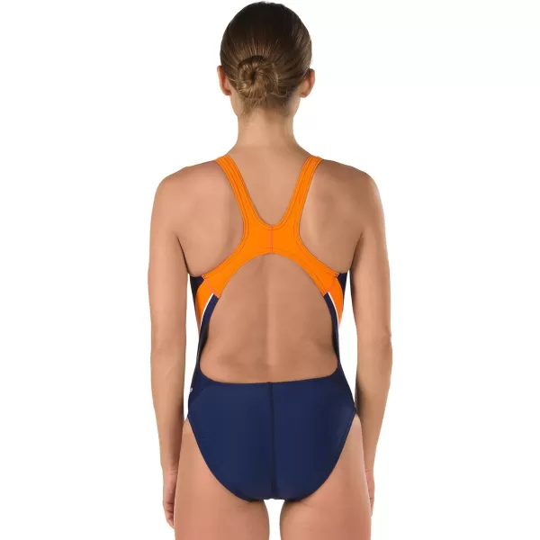 Speedo Womens Powerflex Eco Taper Splice Pulse Back One Piece SwimsuitNavyOrange