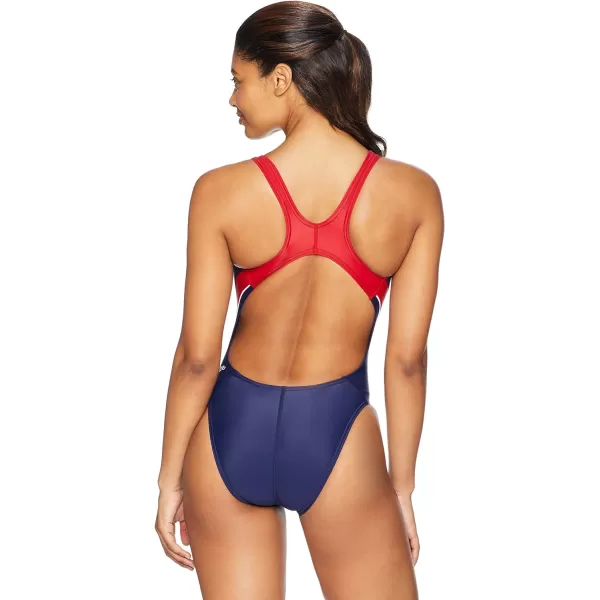 Speedo Womens Powerflex Eco Taper Splice Pulse Back One Piece SwimsuitNavyRed