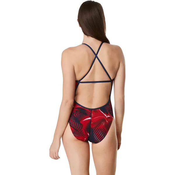 Speedo Womens Standard Swimsuit One Piece Endurance Cross Back Printed Adult Team Colors Fusion RedWhiteBlue 38Speedo Womens Standard Swimsuit One Piece Endurance Cross Back Printed Adult Team Colors Fusion RedWhiteBlue 38