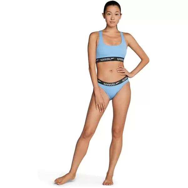 Speedo Womens Swimsuit Bottom Bikini Creora Highclo HipsterStripe Logo Robbia Blue