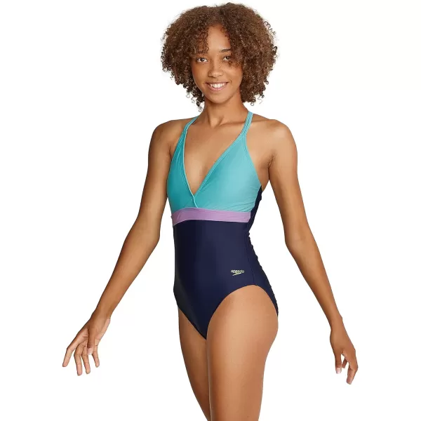 Speedo Womens Swimsuit One Piece Adjustable Crossback Contemporary CutPorcelain