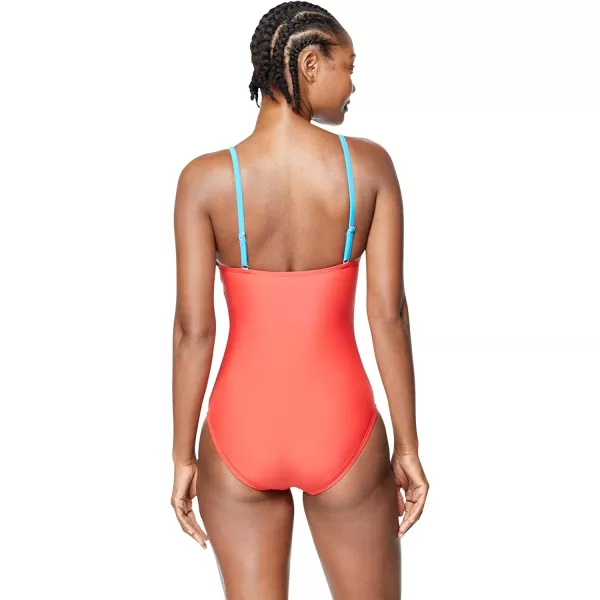 Speedo Womens Swimsuit One Piece Adjustable Square Neck Contemporary CutBittersweet