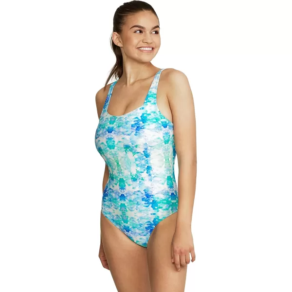Speedo Womens Swimsuit One Piece Adjustable Square Neck Contemporary CutBlended Tie Dye