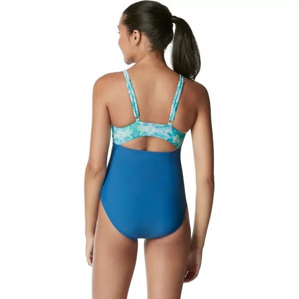 Speedo Womens Swimsuit One Piece Adjustable Square Neck Contemporary CutBright Cobalt