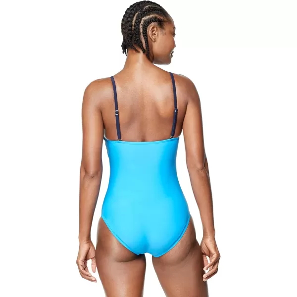 Speedo Womens Swimsuit One Piece Adjustable Square Neck Contemporary CutIbiza Blue