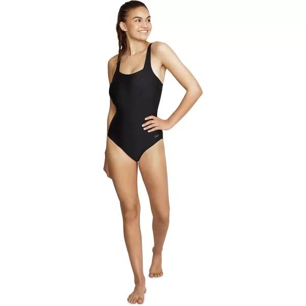 Speedo Womens Swimsuit One Piece Adjustable Square Neck Contemporary CutSolid Speedo Black