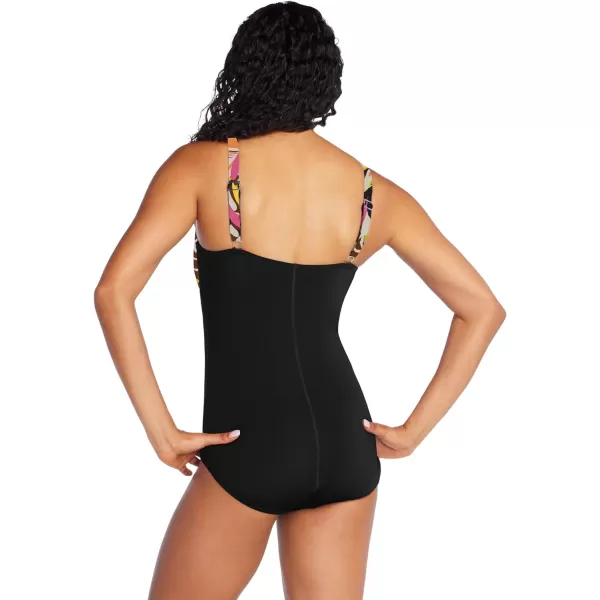 Speedo Womens Swimsuit One Piece Adjustable Square Neck Moderate CutCoastal Leaves Pink