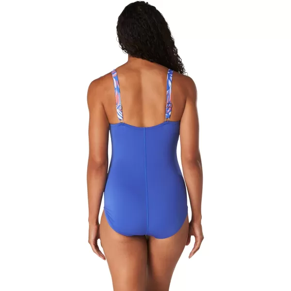 Speedo Womens Swimsuit One Piece Adjustable Square Neck Moderate CutDazzling Blue