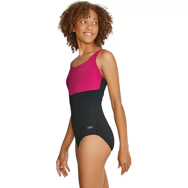 Speedo Womens Swimsuit One Piece Adjustable Square Neck Moderate CutSpeedo BlackFuchsia