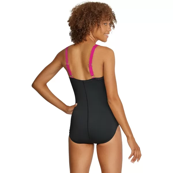 Speedo Womens Swimsuit One Piece Adjustable Square Neck Moderate CutSpeedo BlackFuchsia