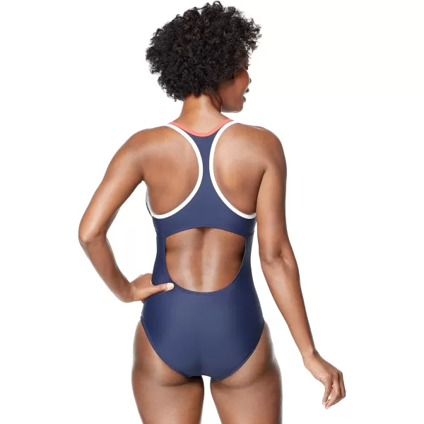 Speedo Womens Swimsuit One Piece Contrast Binding High CutPeacoat