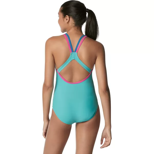 Speedo Womens Swimsuit One Piece Contrast Binding High CutPorcelain