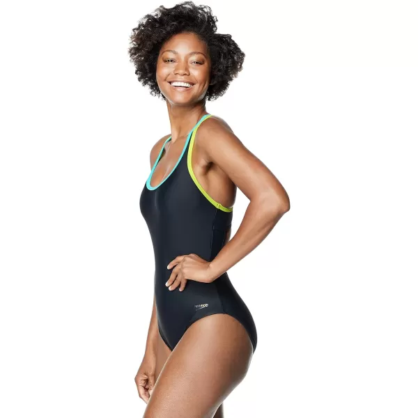 Speedo Womens Swimsuit One Piece Contrast Binding High CutSpeedo Black