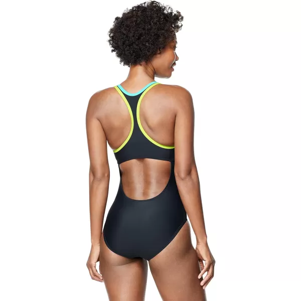 Speedo Womens Swimsuit One Piece Contrast Binding High CutSpeedo Black