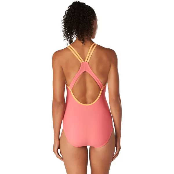 Speedo Womens Swimsuit One Piece Contrast Binding High CutSun Kissed Coral