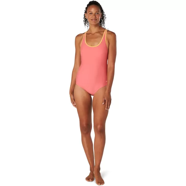 Speedo Womens Swimsuit One Piece Contrast Binding High CutSun Kissed Coral